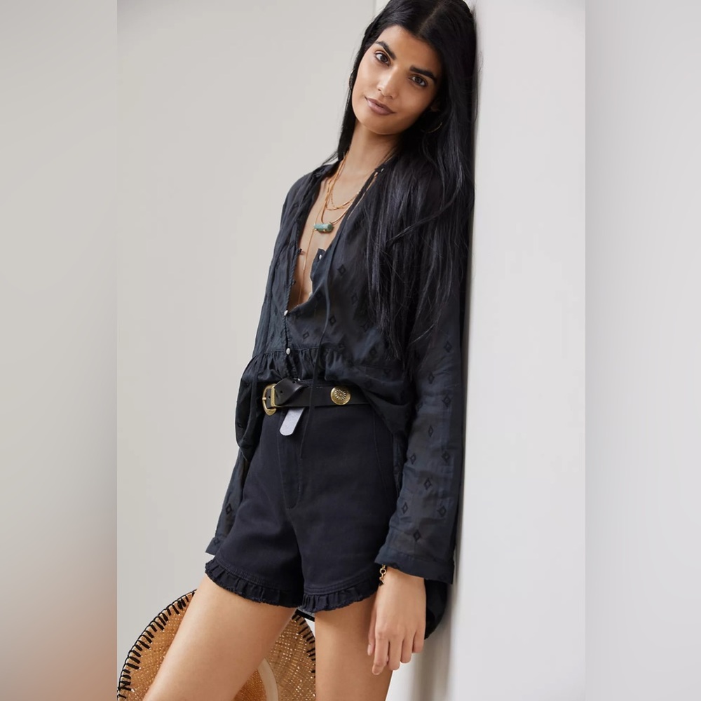 Anthropologie Ruffled Ultra High-Rise Denim Shorts